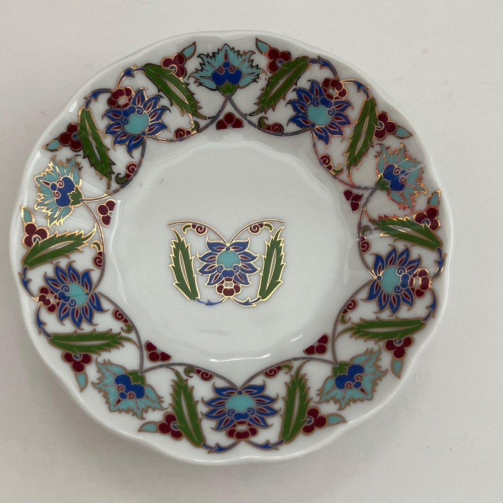 Gural Porselen Blue/Red/Green Gold Accents 4" Trinket Dish Turkey
